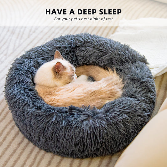 Calming Plush Round Pet Bed – Perfect for Small Cats & Dogs